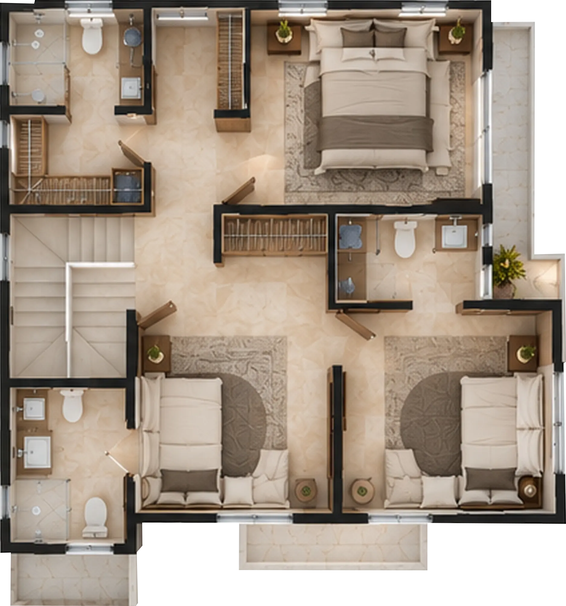 Plano arquitectónico de planta alta del modelo Jade