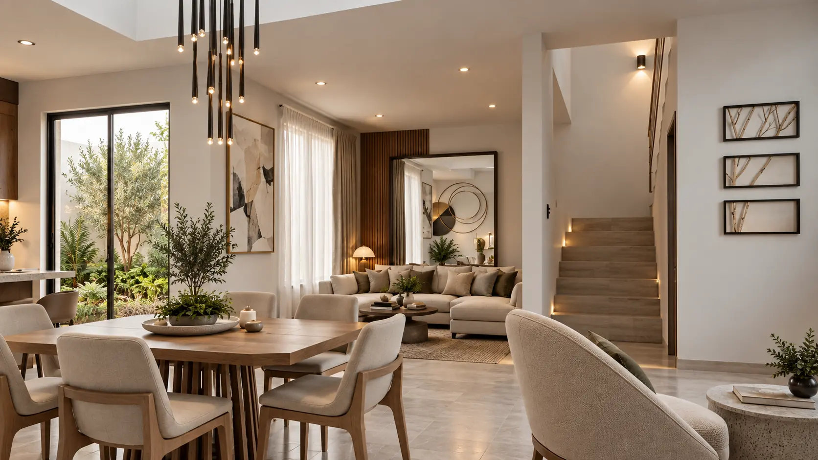 Sala y comedor iluminados con luz natural