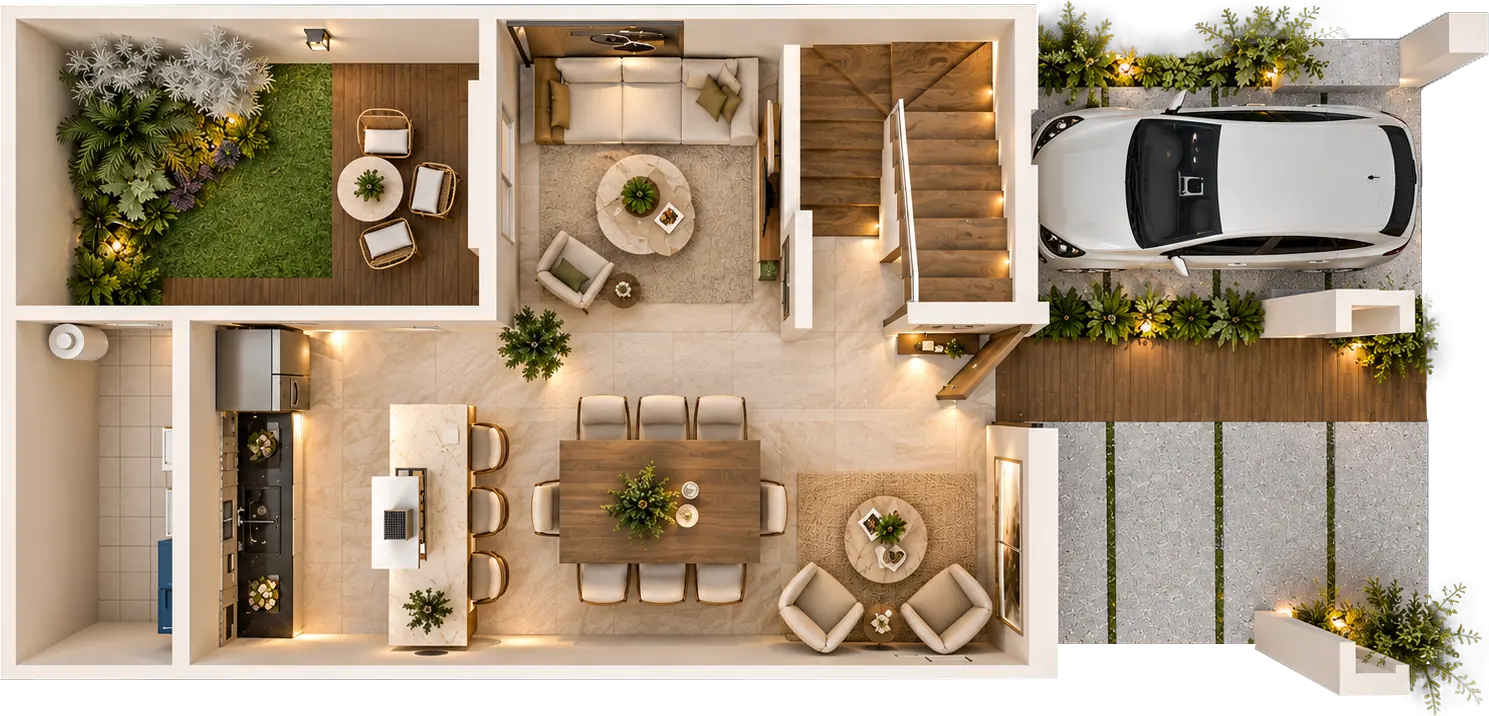 Plano arquitectónico de planta baja del modelo Zafiro
